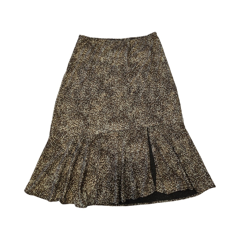 VTG y2k brown dots slit midi trumpet skirt / LG / formal, office, sexy, baddie